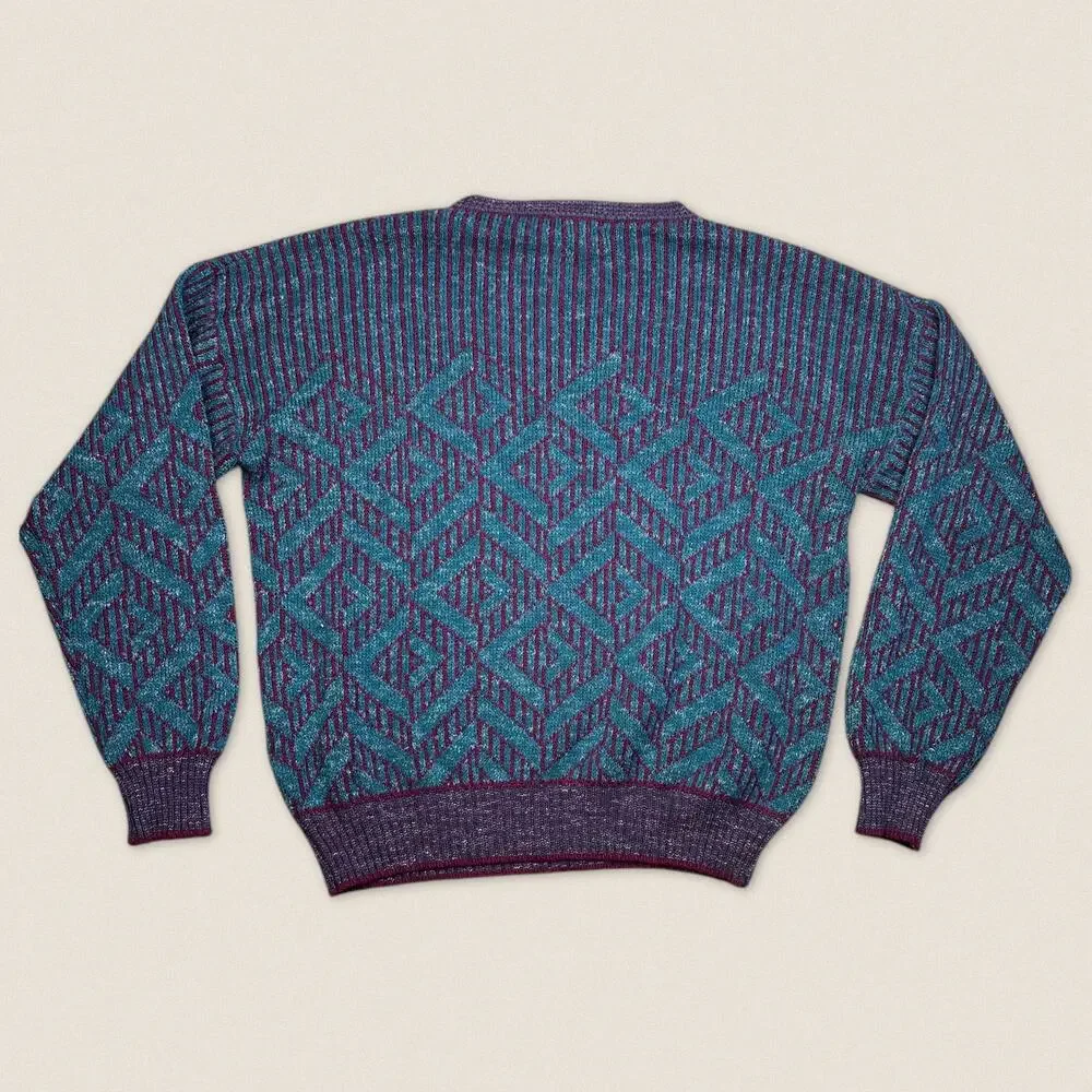 Vintage 90s Geometric Grandpa Sweater Claybrooke - Size XL - Picture 2 of 6